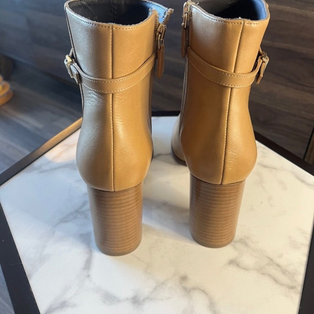 LK BENNET Bryony Camel Buckle Ankle Boots 40 / 9 Brown / Tan Leather Block Heel - Picture 11 of 15